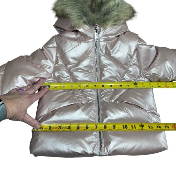SAM EDELMAN METALLIC SUNBEAM QUILT PUFFER JACKET 3T Faux Fur Pink Girls NWT - Picture 8 of 10